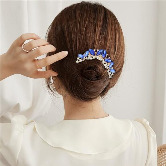 Elegant Crystal Hair Combs Set - Pink, Blue, Gold - Picture 4 of 11